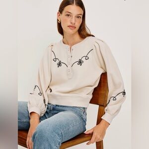 Rails Hanne Cream Sweatshirt with Black Embroidery in color Ecru NWT
